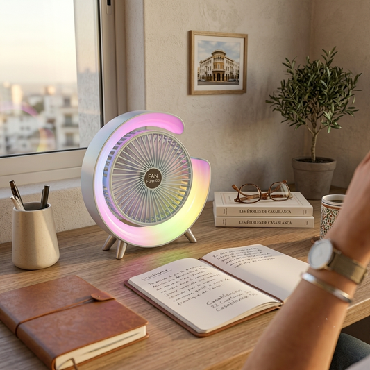 Ventilateur & Veilleuse Rechargeable 2 en 1